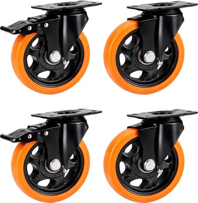Zwenkwiel - set van 4 - 125 mm - 600 kg - zwart-oranje