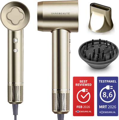 Sansbeauté® Föhn met Diffuser - Krullen - 110.000RPM - Ionische Haardroger met Borstel - 3 Standen - 3 Opzetstukken - Reisföhn - Sèche Cheveux - Krul Feun Set - Haarföhn met Defuser - Hair Blow Dryer - Kappersfohn - 2000W