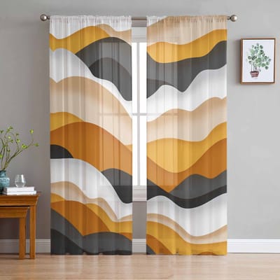 Oceaan Golven Donkergrijs Oranje Verloop Transparante Gordijnen voor Woonkamer Decoratie Raamgordijnen Keuken Tule Voile Gordijnen W135 x H115cm x1 brown