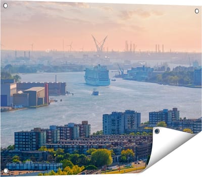 Gards Tuinposter Rotterdamse Haven bij het Water - 80x60 cm - Tuindoek - Tuindecoratie - Wanddecoratie buiten - Tuinschilderij