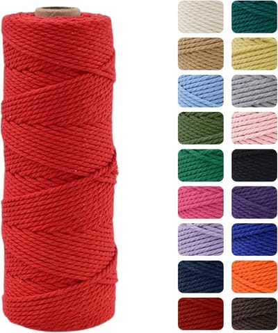 Dailygoods - 3 mm macramé koord, bordeauxrood natuurlijk katoenen macramékoord, 100 meter touw knutselkoord zonder chemicaliën voor doe-het-zelf ambachten, geschenkverpakking, kerstbruiloft decoraties