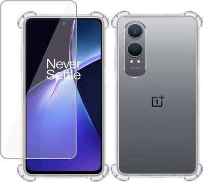 Hoesje + Screenprotector geschikt voor OnePlus Nord CE4 Lite – Tempered Glass - Extreme Shock Case Transparant