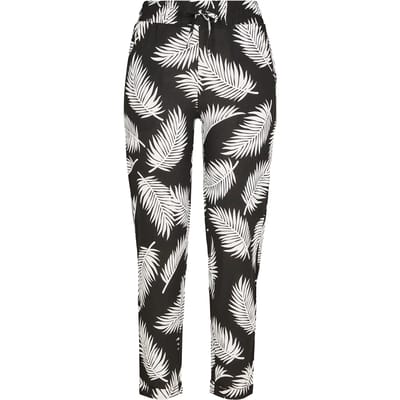 Urban Classics - Elastic Waist AOP Capri broek - S - Zwart/Wit