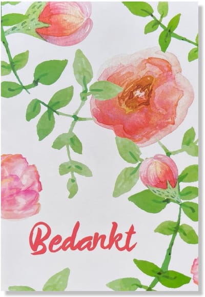 Bedankt Wenskaart - Rozen - 12x17cm - gevouwen kaart Inclusief envelop