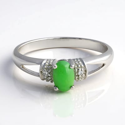 Cavill - Zilveren ring met Keizerlijk Chrysopraas 0 27 ct ovale cabochon en 2 briljant geslepen witte topaas 925 sterling zilver