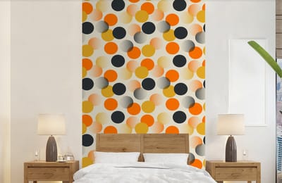 Behang - Fotobehang Polkadot - Design - Retro - Oranje - Breedte 150 cm x hoogte 240 cm