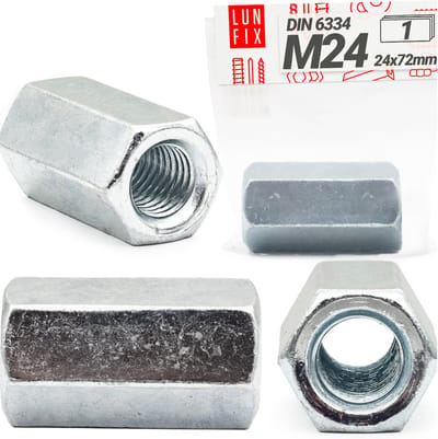 LUN FIX - Gewindemuffe M24 x 72mm - 1 stuk - verzinkt staal - lange verbindingmutter