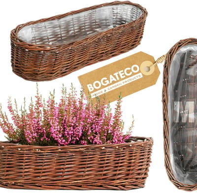 BOGATECO Wicker bloempot | Handgemaakte rieten bloempot van wilg, langwerpige rieten mand, 1 stuk - maat M