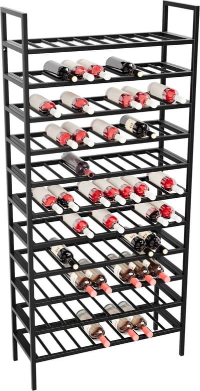 MetaloPro Wijnrek Jerez – Zwart Metalen Flessenrek Voor 110 Wijnflessen, Robuust Design, Ideaal Voor Keuken, Kelder Of Bar – 170x80x30cm