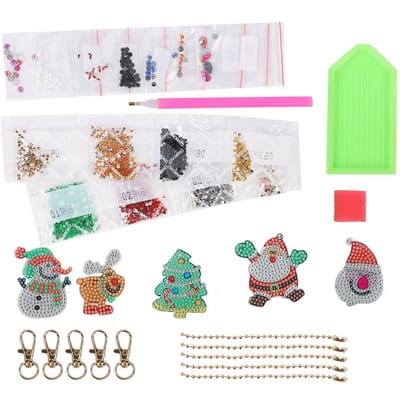5 stuks DIY Diamantschilderen Sleutelhanger Materiaalkit Sneeuwpop Kerstman Hanger Kerst Ornament white