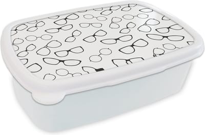 Broodtrommel Wit - Lunchbox - Brooddoos - Bril - Keuze - Patroon - 18x12x6 cm - Volwassenen