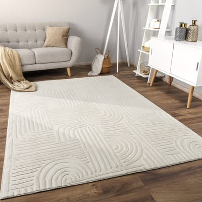 Flycarpets Zacht Japandi vloerkleed - Lely Fluffy Crème - 80x150 cm - Laagpolig Tapijt Gang / Slaapkamer / Kinderkamer