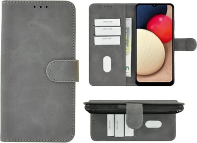 Hoesje Geschikt voor Samsung Galaxy A03s - Bookcase - Pu Leder Wallet Book Case Grijs Cover