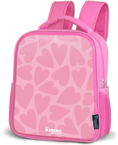 NoBoringSuitcases.com® - Rugzak roze - Schooltas meisjes - Roze hartjes patroon - Kinder rugtas meisje - Boekentas kind - Kinderrugzak voor school - Schoolrugzak