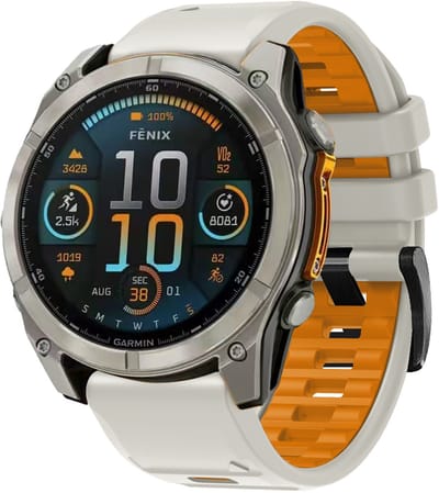 Stravo Dubbelkleurige Siliconen bandje in Fenix 8 Stijl voor Garmin Fenix 5s - Plus & Sapphire - Fenix 6s - Pro & Sapphire - Garmin Fenix 7s / Fenix 8 - 43mm - Quickfit 20 / 20mm band voor Garmin smartwatches - Horlogebandje - Woestijn Oranje