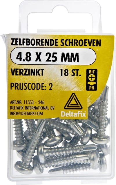 Deltafix schroef zelfborend cilinderkop / ph verzinkt 4.8 x 25 mm din 7504-n 18 st.