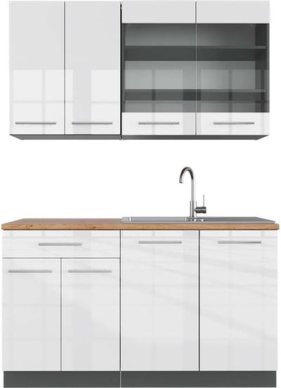 Vicco Fame-Line Eenpersoonskeuken – 140 cm, WB Eik Wit hoogglans/antraciet