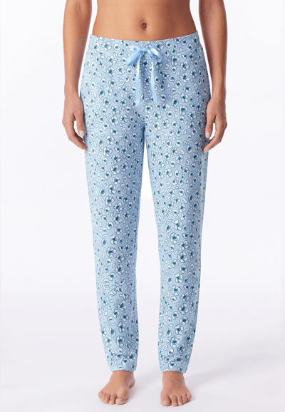 Langere broek met manchetten, bloemen- en luipaardprint, lichtblauw - Mix+ Relax 34