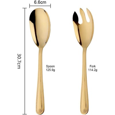 Grote Saladelepel Vork Set Roestvrij Staal Keuken Voedselserver Pasta Keukengerei Openbaar Goud Tafelgerei Gebruik Buffet Restaurant Gereedschap 1 Set(2 Pcs)