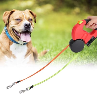 Dailygoods - Intrekbare hondenriem - Dubbele kop - Veiligheid met ledlicht - Rood - Hondenlijn voor alle huisdieren - Universeel design
