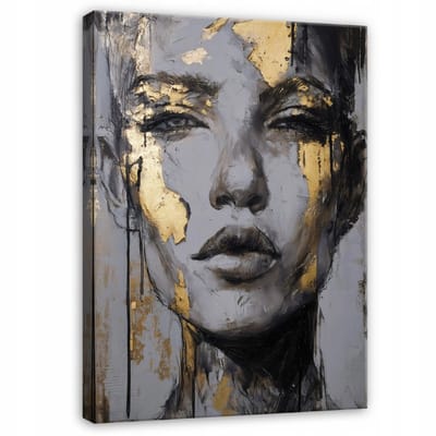 WALLARENA - Schilderij op canvas - 100x70 cm - Abstrakte glamour vrouw in goud - Geschikt voor slaapkamer en woonkamer