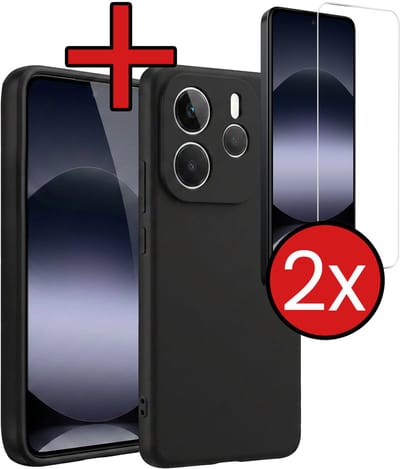 Hoesje - Met 2x Screenprotector - Geschikt voor Xiaomi Redmi Note 14 5G - Sterk & Shockproof - Telefoon Hoes - Back Cover - Siliconen Case - Telefoonhoes - Zwart