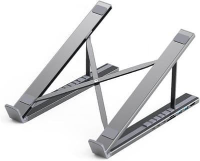 Laptop Docking Station - Verstelbare Standaard - Ergonomisch Werken - 8-in-1 Multiport Adapter - 360 gram - Zilver
