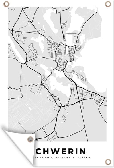 Muurdecoratie Duitsland - Plattegrond - Kaart - Schwerin - Stadskaart - 120x180 cm - Tuinposter - Tuindoek