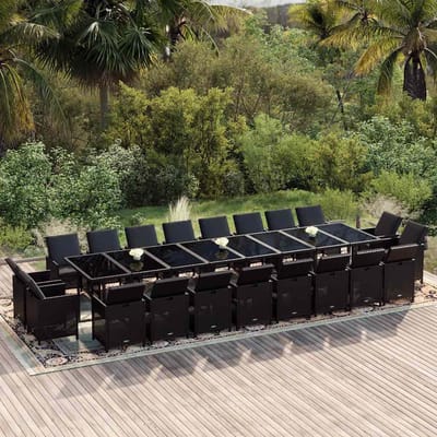 vidaXL - 21-delige - Tuinset - met - kussens - poly - rattan - zwart