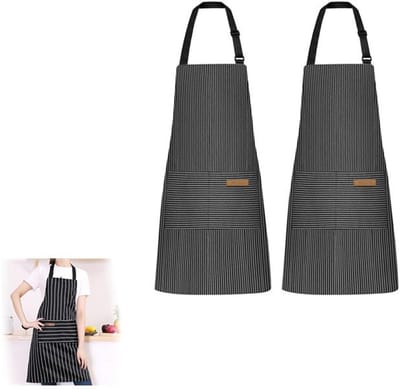 KZQ Keukenschort - Tweedelig professioneel kookschort met twee grote, verstelbare zakken - unisex, geschikt voor koken, grillen en knutselen - zwart