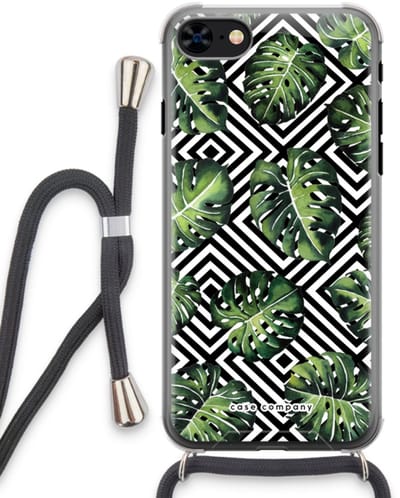 Case Company® - Hoesje met koord geschikt voor iPhone 8 hoesje met Koord - Geometrische jungle - Telefoonhoesje met Zwart Koord - Bescherming aan alle Kanten en Over de Schermrand