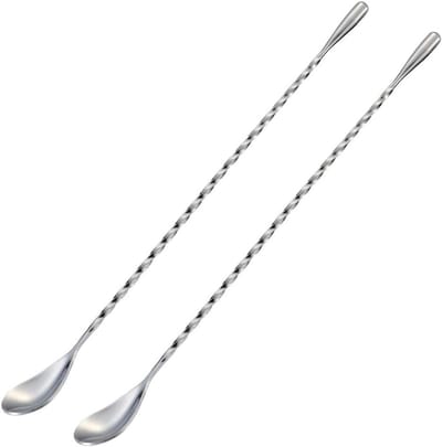 Barlepel cocktail roerstaafjes - barspoon - bar lepel - roestvrij staal - 30 cm lange steel - zilver - 2 stuks