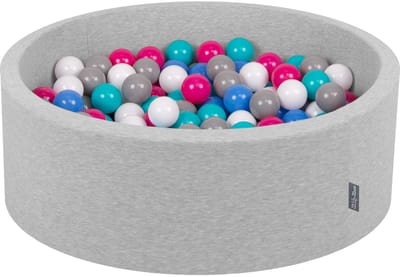 KiddyMoon ballenbad 90x30cm - 200 ballen ∅ 7cm ballenbad met kleurrijke ballen voor baby's kinderen rond - lichtgrijs:wit/grijs/blauw/roze/licht turquoise