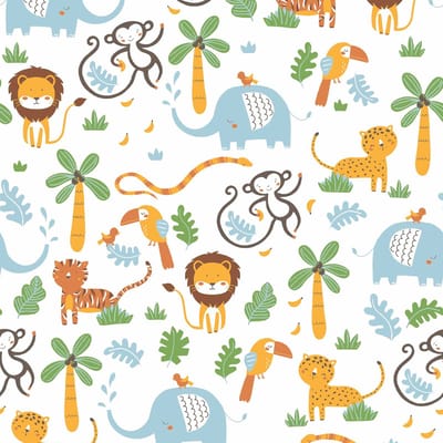 JUNGLE DIEREN BEHANG | Kinderkamer - bont geel groen blauw wit - A.S. Création Little Love