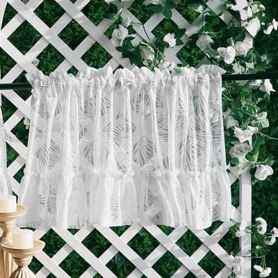 Keukengordijnen met naaldbladpatroon en ruches, kort polyester voor badkamer, kelder en woonkamer, 43 x 100 cm, decoratief en functioneel