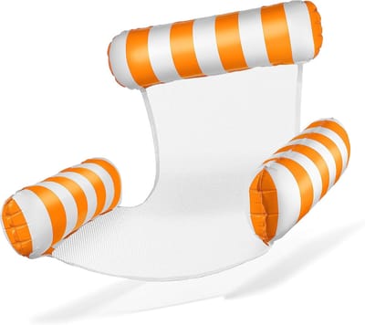 Opblaasbaar zwembadbed - Opblaasbare zwembadmatras - 3-in-1 zwembadhangmat - Gaasbodem met drie luchtbuizen - Opblaasbare hangmat voor volwassenen - Draagbare reisstoel/bed - Geschikt voor zwembaden/jacuzzi's - Oranje