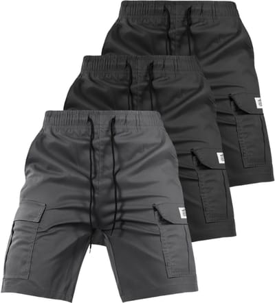 Livano Korte Broek Heren - Cargobroek - Spijkerbroek - met Zakken - Volwassenen - Jongens - Shorts - 3 Pcs - Grijs/Zwart/Zwart - Maat XXS