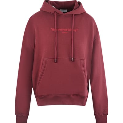 Off-White How Was Your Delivery Dark Red Skate Hoodie