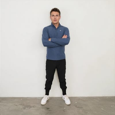 YV SPORT Longsleeve Cuzco - Heren - Korte rits - Premium kwaliteit - Ademend - Verkoelend en warmhoudend - Sneldrogend - Comfortabel en zacht - Fitness en sport longsleeve - Sportshirt heren - Blauw - Maat S