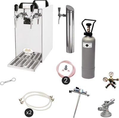 Complete set - Biertap - Kontakt 40 2-kraans droogkoeler, 50 liter/u - Biertap, Beertender, Thuistap, Bierkoeler, 5 Liter Adapter, KeyKeg