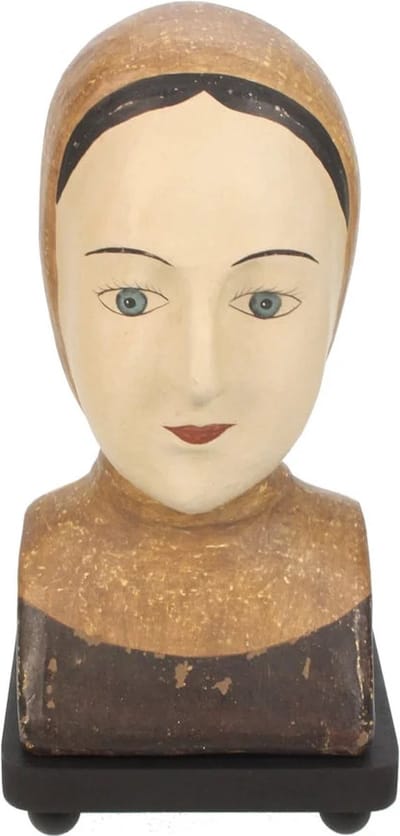 Hoofd bruin-naturel op voet 13x13x42cm