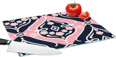 Glazen Snijplank - 39x28 - Bloemen - Roze - Ornament - Design - Snijplanken Glas