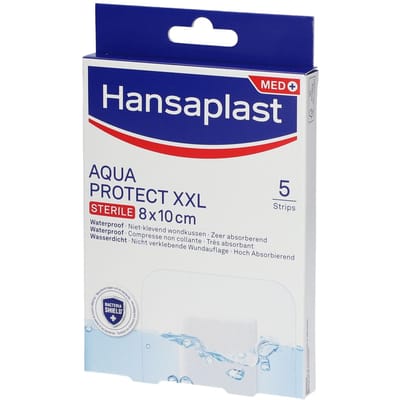Hansaplast Aqua Protect XXL Pleisters - Waterdichte pleister - Waterproof Wondpleisters - Wondverzorging - Grote Pleisters - Eilandpleister 8x10 cm - 5 Stuks