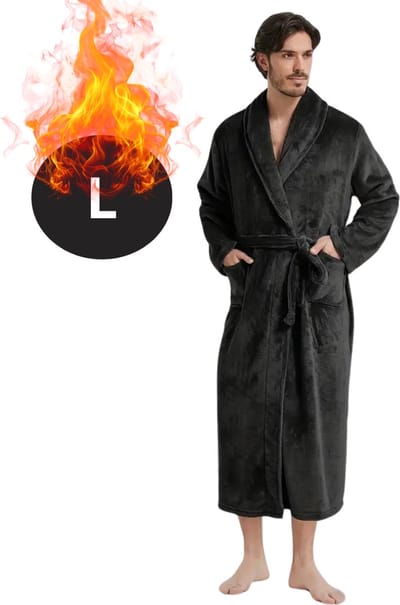 Nivard Badjas Heren - Fleece - Katoen - Badstof - Sauna - Hamam - Wafel - Bathrobe - Duster - Ochtendjas - Kimono - Spa - Zwart L