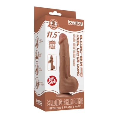 LoveToy - Sliding Skin Dildo 29 cm - Bruin
