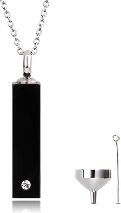 Luxe Ashanger - met Ketting - Voor As, Haren of Parfum - Assieraad - As Ketting - Gedenksieraad - Urn - Incl. As vuller en Opbergzakje - Clear Diamond - Black