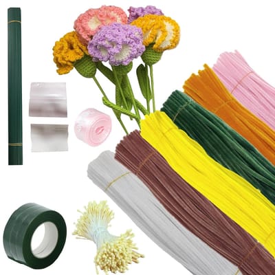 Kleurige Pijpenragers en Bloemenset voor Creatieve Knutselprojecten, 600 Stuks Chenille Draad met Lijm en 40 Stelen voor Bloemboeketten en DIY Decoraties