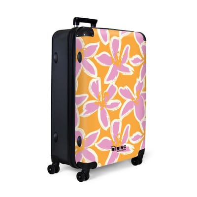 NoBoringSuitcases.com® - Koffer groot - Reiskoffer lichtgewicht - Oranje met roze bloemen - Rolkoffer met 4 wielen - Grote trolley XL - 98 liter bagage