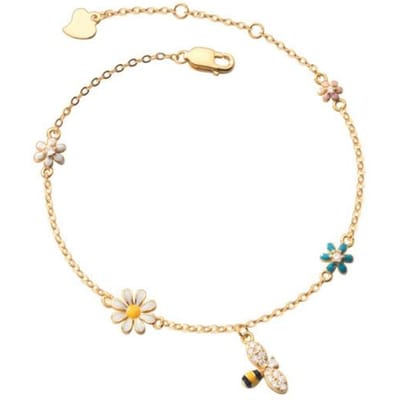 Véritable Bracelet en Argent Sterling 925 Zicon Fleur Abeille Pour Femmes Mode Fête Mignon Bijoux Fins Accessoires Minimalistes or