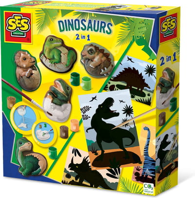 Moulage et peinture et scratch - SES CREATIVE - Dinosaures 2 en 1 - Activité manuelle créative - Fabriqué aux Pays-Bas - Age : 5+